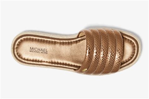 Royce Metallic Snake Embossed Leather Slide Sandal 